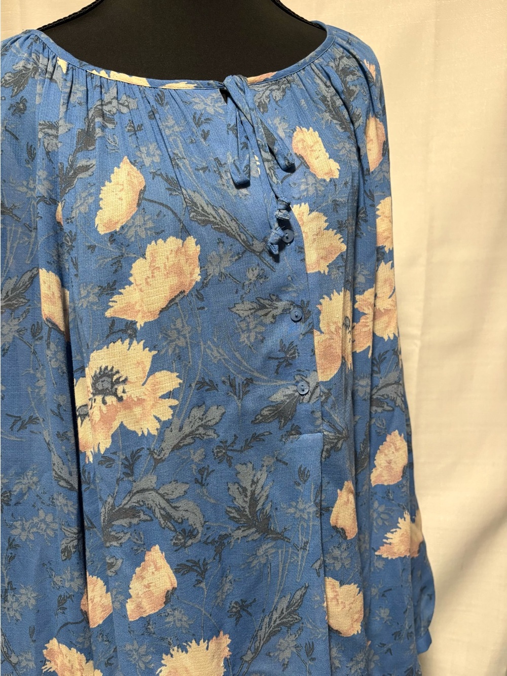 #Lucky Brand XL Top Blue Floral Button-Front #Peasant Blouse #boho #coastal